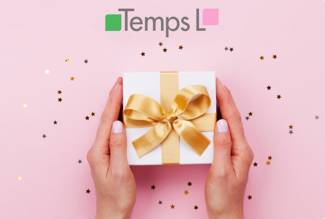 Visuel femme heureuse avec le logo Temps L